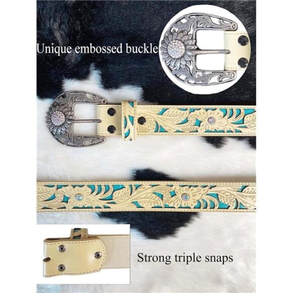 TOPACC Western Belts for Women Men Cowgirl Cowboy Country Belts with Buckles - Picture 6 of 8